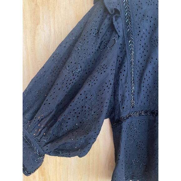 LOVE SAM Cotton Beaded Eyelet Black Top Size Small - Picture 4 of 4